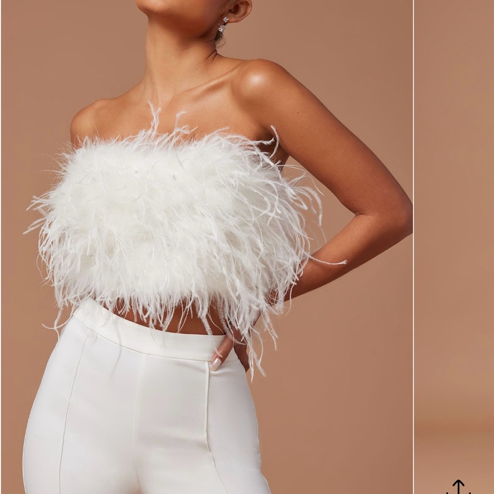 Fashion Nova Anya White Feather Top